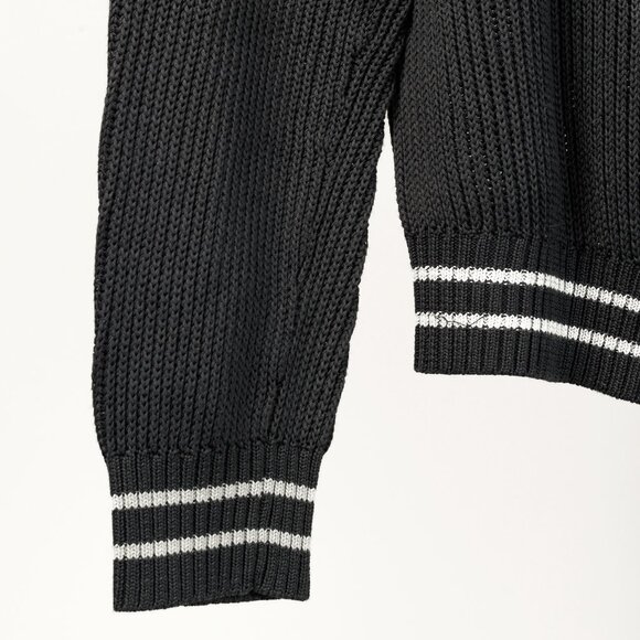 Armani Collezioni Charcoal Cotton-Knit Striped-Accent Zip Jacket - Picture 6 of 10